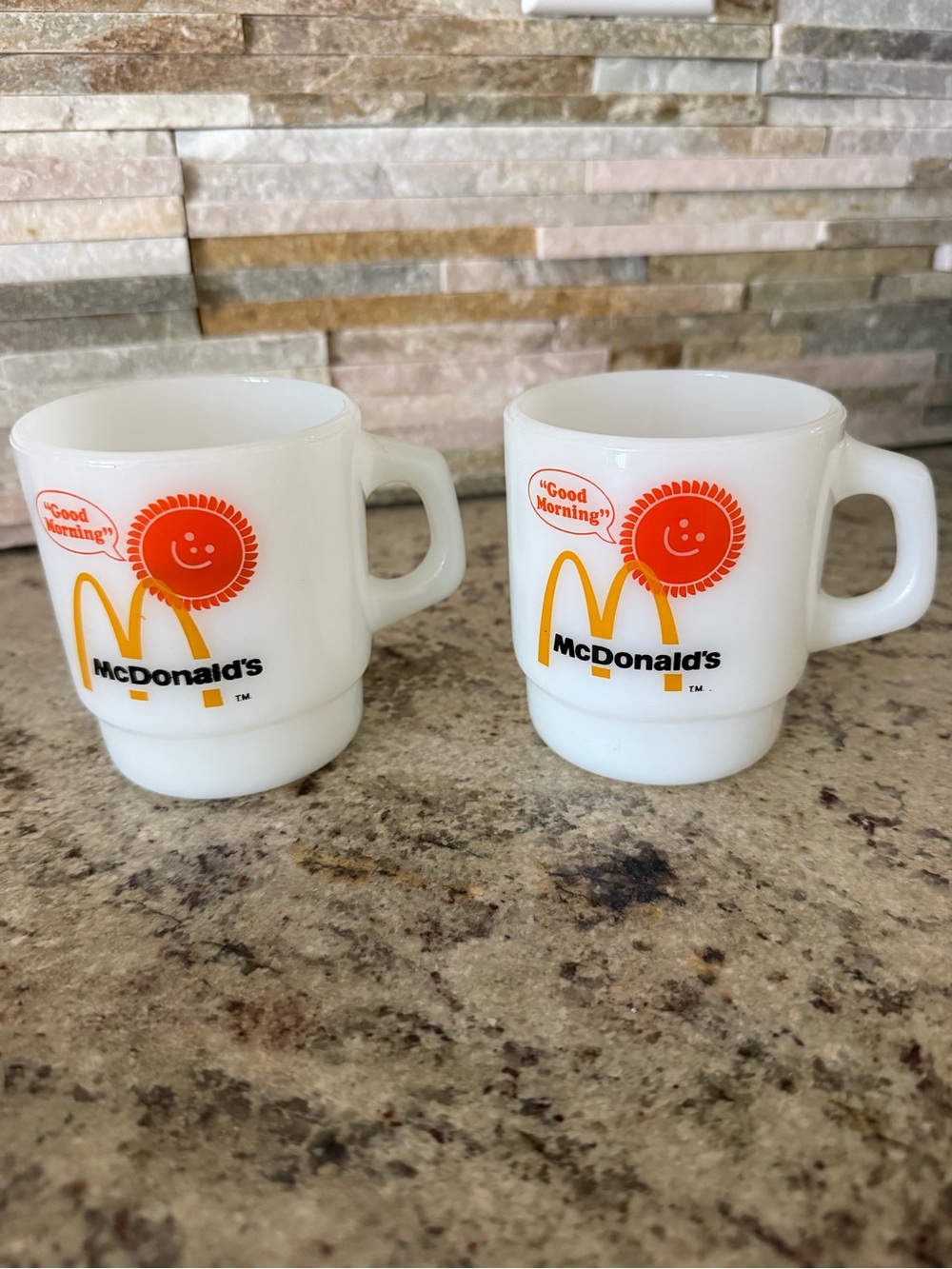 Vintage McDonald’s "Good Morning" Advertising Mug Cup Milk Glass Set of 2